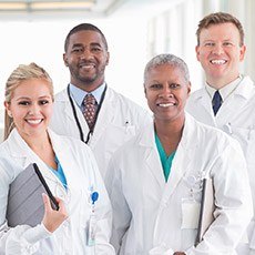 Team of doctors in lab coats