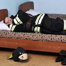 Sleeping firefighter, resting well thanks to oral appliance