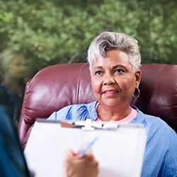 Woman consulting with dentist